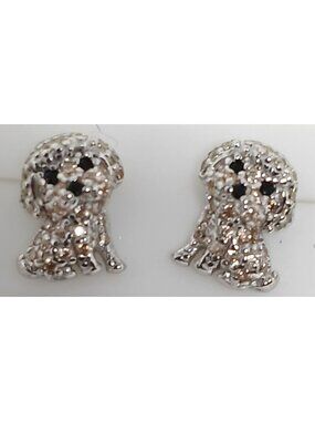 925 Silver Dog Shaped Stud Earrings W/ Sparkling Rhinestone Details Puppy #J8-L